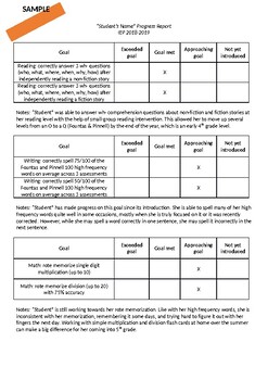 Preview of IEP Progress Report Template and Summer Parent Note