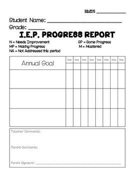 progress report examples for special education students