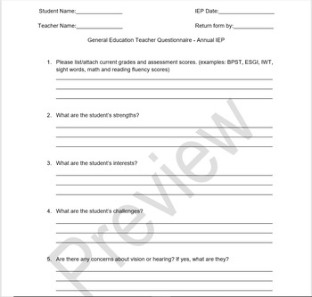 Preview of IEP Questionnaires - Editable