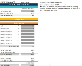 Preview of IEP Quick Calculation for General education % 