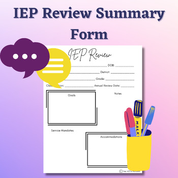 Preview of IEP Review Forms- SPED, OT, PT, SLP, Counseling