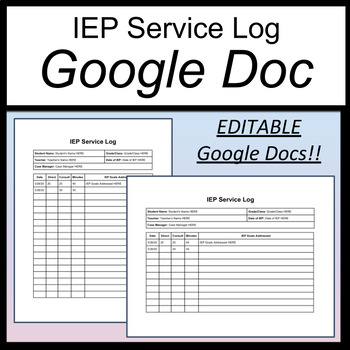 Preview of IEP Service Log [Special Education Service Log] [Distance Learning Service Log]