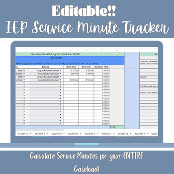 Preview of IEP Service Minutes Tracker – Editable Tracker