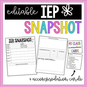 Preview of IEP Snapshot and Accommodation Cards (Editable)