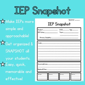 Preview of IEP Snapshots for special education teachers to get organized!