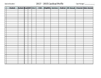 IEP Student Info/Caseload Organizational Grid by Murphy's Law of Learning