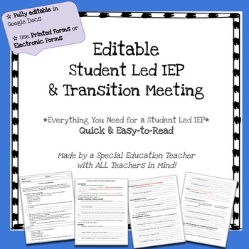 Preview of IEP - Student Led IEP Agenda & Transition Meeting *Fully Editable*