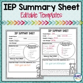 IEP Summary Sheet Editable Templates