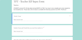 Preview of IEP Teacher Input Form - Editable & Digital! Elementary or Secondary! 