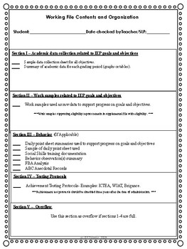 Preview of IEP Working File Checklist