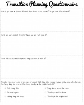 IEP Writing: Transition Planning Questionnaire (Editable, Basic, Line ...