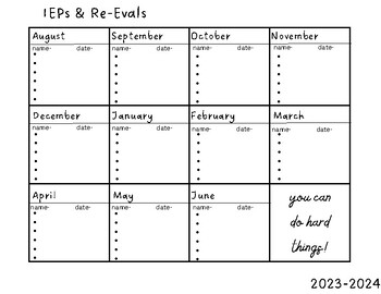 Preview of SPED IEP & Evaluation Calendar - 23-24 Planner