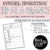 Special Education IEP at a Glance Form - EDITABLE IN GOOGLE DOCS
