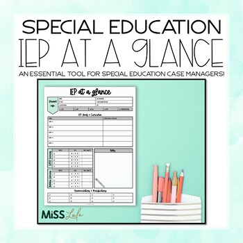Preview of IEP at a Glance Editable Templates - One Page IEP Info Sheet
