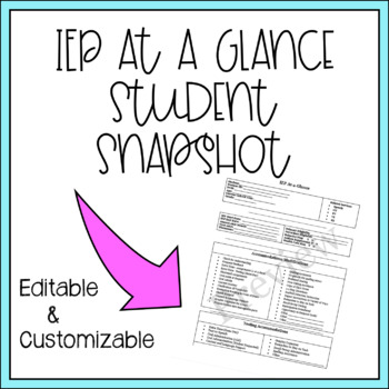 Preview of IEP at a Glance | Student Snapshot | Secondary Grade Levels | Customizable