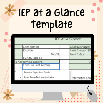 Preview of IEP at a Glance Template