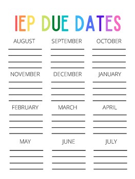 Preview of IEP Due Dates Planner
