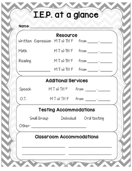 Preview of IEP at a glance student sheet