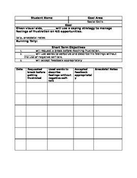 Preview of IEP goal data sheets, work habits, social skills, writing - editable