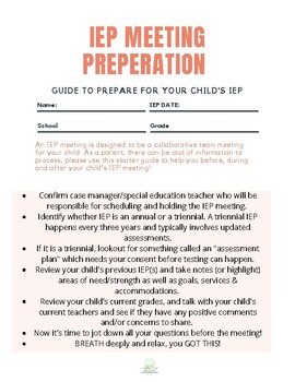 Preview of IEP guide, special education guide, IEP meeting notes for parents