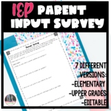 Parent Input Form IEP Survey Questionnaire for IEP Team Me