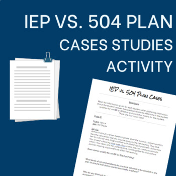 Preview of IEP vs. 504 Plan Case Studies Activity