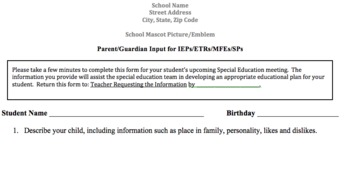 Preview of IEP/ETR Parent Input Form