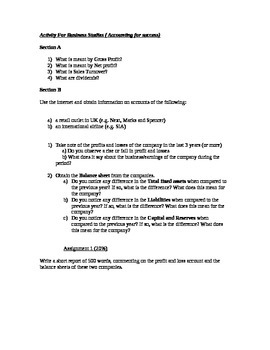 Preview of IGCSE Business - Accounting activity