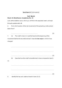 Preview of IGCSE Music Questions B3 and D1-D2 (Beethoven's 5th 1st and 2nd movements only)