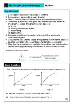 Preview of IGCSE Physics Revision Checklist with Exam question - MOTION 1