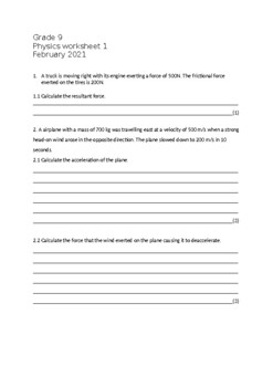 Preview of IGCSE Physics Worksheet: Chapter 1 & 2 Forces, Speed, Acceleration & Motion