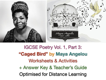 Preview of IGCSE Poetry: 'Caged Bird' by Maya Angelou (Poem, Worksheets + ANSWERS + Guide)