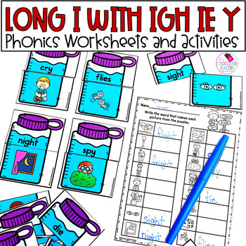 Preview of Long Vowels IE and IGH Phonics Worksheets & Activities Long I Vowel Team Centers