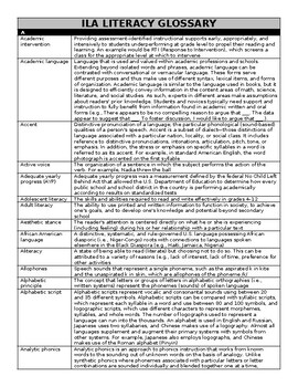 Preview of ILA Literacy Glossary Easy to Read Print Out
