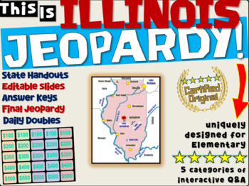 Preview of ILLINOIS STATE JEOPARDY GAME! handouts, answer keys, interactive game board