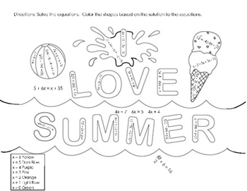 Preview of ILOVESUMMER Color by Solution