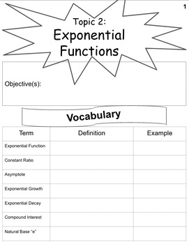 Preview of IM 2 Guided Note Packet: Exponential Functions