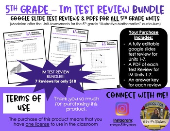 Preview of IM Grade 5 Math™ Test Review (Units 1-7)