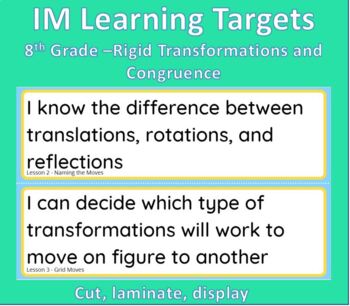 Preview of IM Learning Targets 8th Grade Unit 1 - Rigid Transformations and Congruence