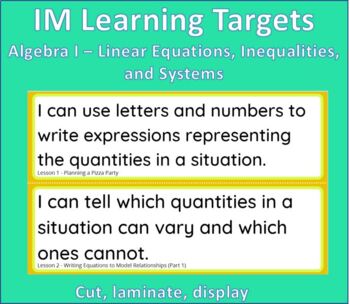 Preview of IM Learning Targets Algebra I Unit 2 - Linear Equations, Inequalities, & Systems