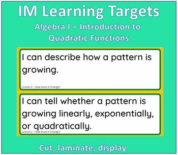 Preview of IM Learning Targets Algebra I Unit 6 - Introduction to Quadratic Functions