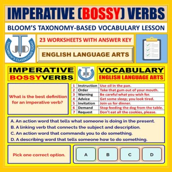 Preview of IMPERATIVE VERBS OR BOSSY VERBS - 23 WORKSHEETS WITH ANSWERS
