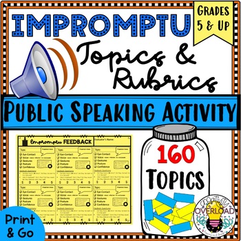 Preview of IMPROMPTU Topics & Feedback Forms | 160 Topics & Included Rubrics