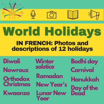 Preview of IN FRENCH: 12 Holidays - Slideshow with pictures & descriptions