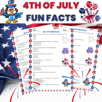 Preview of INDEPENDENCE DAY 4th of July FUN FACTS QUIZ Activity