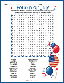 Preview of INDEPENDENCE DAY - 4th OF JULY Word Search Worksheet Activity