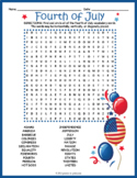 INDEPENDENCE DAY - 4th OF JULY Word Search Worksheet Activity