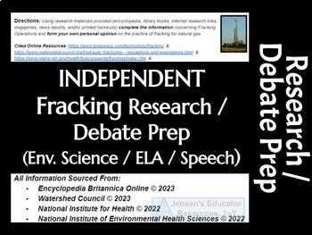 Preview of INDEPENDENT Fracking Research Project / Debate Speech Prep / Earth Science