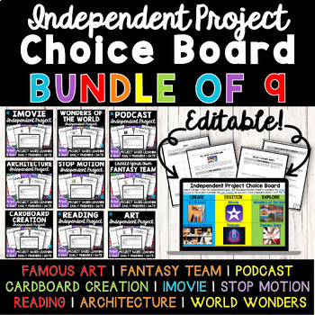 Preview of INDEPENDENT PROJECT CHOICE BOARD BIG BUNDLE Genius Hour Creative Design Process