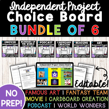 Preview of INDEPENDENT PROJECT CHOICE BOARD BUNDLE Genius Hour PBL Creative Design Process